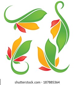 vector collection of glossy bright  leaf forms and symbols