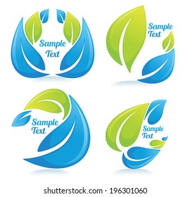 vector collection of glossy bright leaf frames and symbols