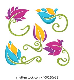 vector collection of glossy bright spring leaf frames and symbols