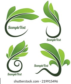 vector collection of glossy green spring leaf frames and symbols
