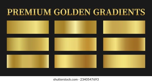 Vector collection of gold gradients. Realistic golden metallic palettes. gold gradient set. editable vector texture in eps10. Premium Gold Swatches. Vector illustration