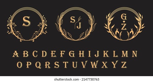 Vector Colección de plantillas de logotipo floral dibujadas a mano con oro