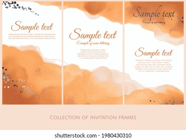 colección vectorial de invitación estilizada dorada amarilla con acuarela de imitación y textura de plata oscura