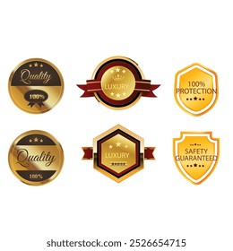 Vector collection of golden and silver badges and labels different shapes 