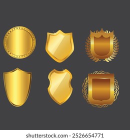 Vector collection of golden and silver badges and labels different shapes 