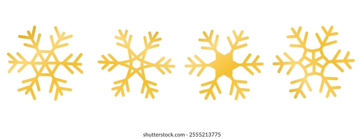 Vector collection of golden snowflakes in various shapes. Ideal for invitations, greeting cards or digital decoration.