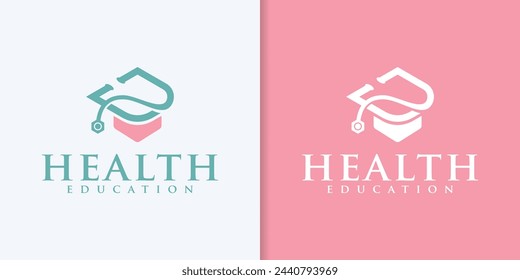 Vector collection of graduate hat and stethoscope logos. Medical and nursing education logo template design concept