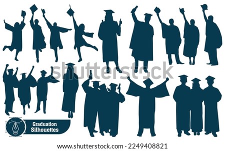 Vector collection of graduates celebrating silhouettes in different poses