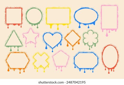 Vector Collection Of Graffiti-style Frame Shapes Including Circle, Star, Square And Heart. Flower, Pentagon, Hexagon