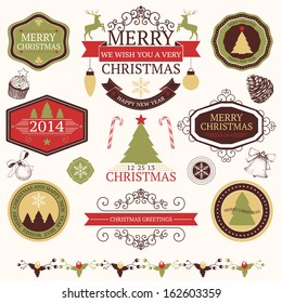 Vector collection of graphic elements for Christmas and New year's design in retro colors. 