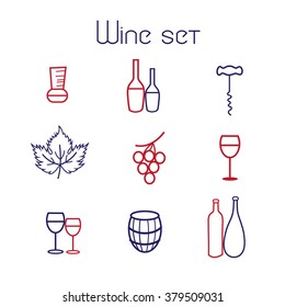 vector collection of graphic elements of the theme of wine on a white background
