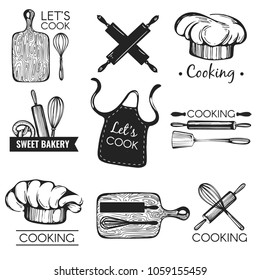 Vector collection with graphic logos. Cook. Bakery