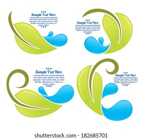 vector collection of green leaf and water drops signs and symbols