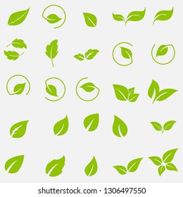 Coleção de vetores com folhas verdes em estilo plano para ícones e design gráfico