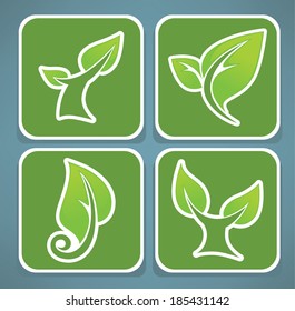 vector collection of green leaves and trees images, frames, labels, icons and stickers