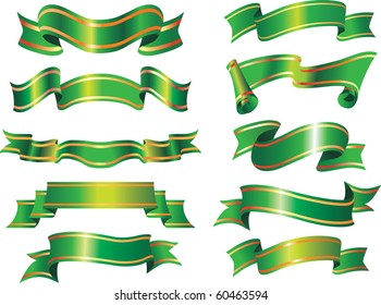 vector collection of green ribbons or banners. christmas holiday style