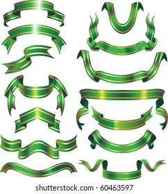 vector collection of green ribbons or banners. christmas holiday style