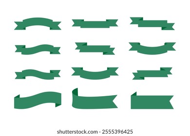 Vector collection of green ribbons.Collection of ribbons on white background.Folded ribbons for sale banner,advertisement,game,application