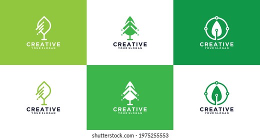 Vector collection of Green Tech Logo design concept, Natural Technology logo template design