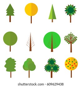 Vector collection of green tree icons. Christmas tree illustration. Big set of graphic tree symbol. Natural ecology garden background design. Forest icon. Wood symbol. Branch set.