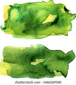 Vector collection of green watercolor paint strokes. Abstract grunge banner. Brush stroke background.	