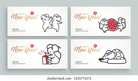 Vector collection of Greeting cards with 2020 Chinese New Year simbol - Mouse, Rat. Vector Illustration