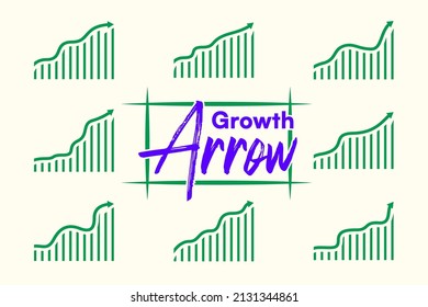 Vector collection of growth arrows with line graph chart for trending and growing startup business.