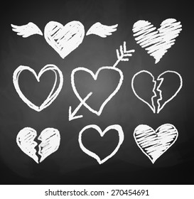 Vector collection of grunge chalked hearts.