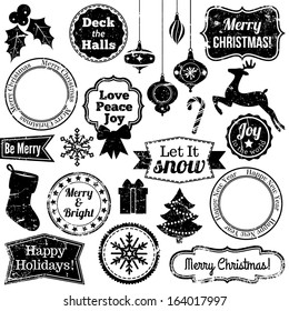 Vector Collection of Grunge Christmas and Holiday Stamps