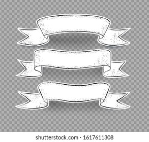 Vector collection of grunge hand drawn ribbon banners isolated on transparency background.