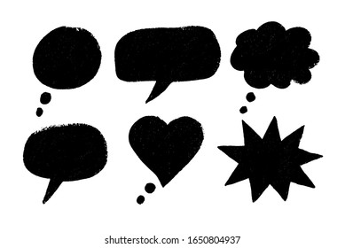 Vector collection of grunge hand drawn speech bubbles silhouettes isolated on white background.