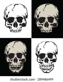 Vector collection grunge human skulls on light and dark background