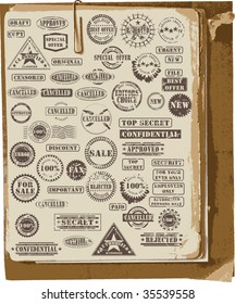 Vector collection of grunge rubber stamps on old paper