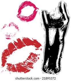 VECTOR Collection of grunge textures, kiss marks and human body.