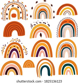 Vector collection of Halloween Autumn Rainbows. Design for holidays Halloween and Thanksgiving Day