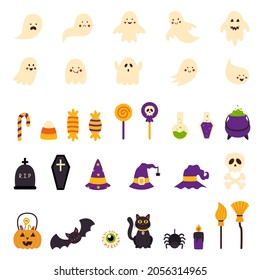 Vector collection of Halloween elements. Cute set for Halloween holiday.