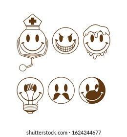 Vector Collection of Halloween Faces. The nightmare before christmas. Smile face icons for web design silhouette set. Eps10 vector illustration.