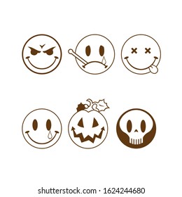 Vector Collection of Halloween Faces. The nightmare before christmas. Smile face icons for web design silhouette set. Eps10 vector illustration.