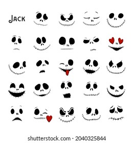 Vector Collection of Halloween Faces. The nightmare before christmas. Jack Skellington. halloween jack faces silhouettes.