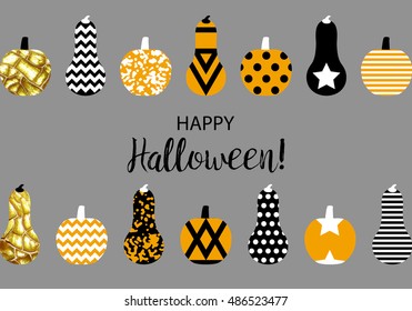 Vector collection with halloween glamorous sparkling pumpkin. Design for greeting card or stickers