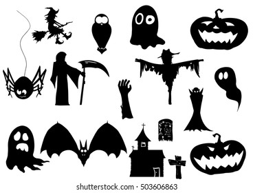 vector collection of halloween icons. black silhouettes