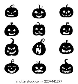 Colección de vectores de la silueta de calabaza de Halloween aislada en fondo blanco