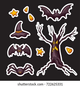 Vector collection of Halloween stickers in cartoon style. Cute style illustration. Part of big set.