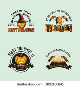 vector collection of halloween stickers. magic hat, pumpkin, hands, magic book, skull, sphere.