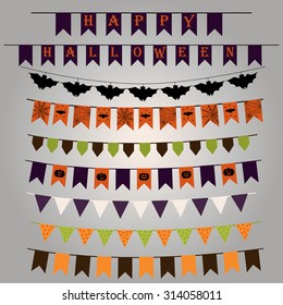 Vector Collection of Halloween Themed Bunting. Halloween banner, bunting and flags on grey background, for scrapbooking, vector format. Elements for your layout.