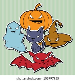 Vector collection of Halloween-related objects and creatures.