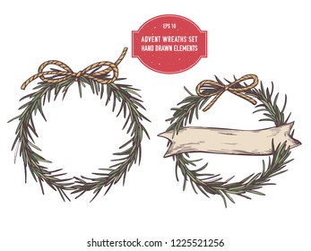 Vector collection of hand drawn advent wreaths