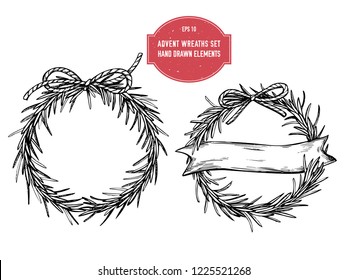 Vector collection of hand drawn advent wreaths