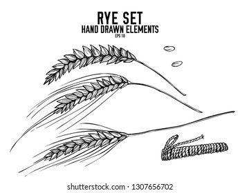 Vector collection of hand drawn black and white rye