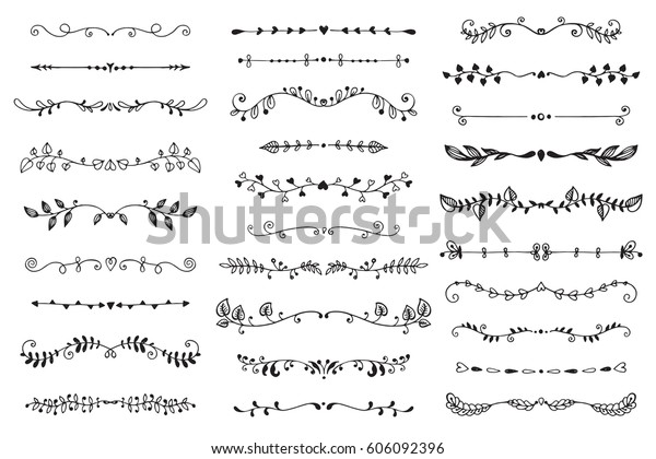 Vector collection of\
hand drawn borders in sketch style. Floral and abstract dividers\
for your design.